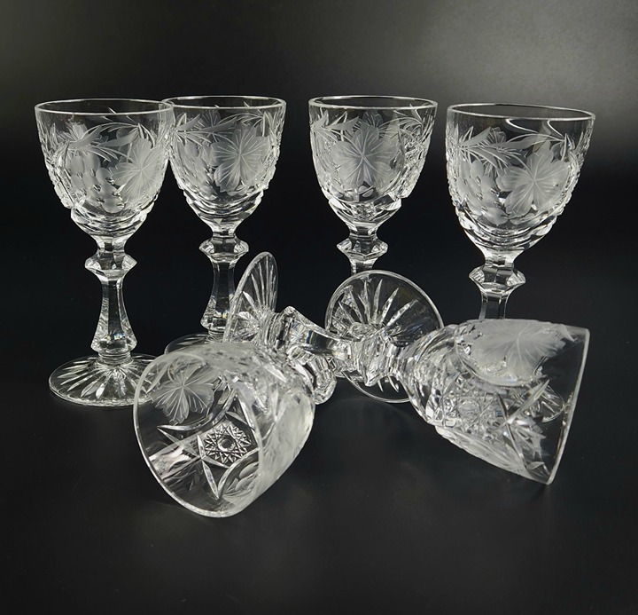 Vintage Stunning Cut-Crystal Cordial Glasses - Resemble Nachtmann Traube - 6