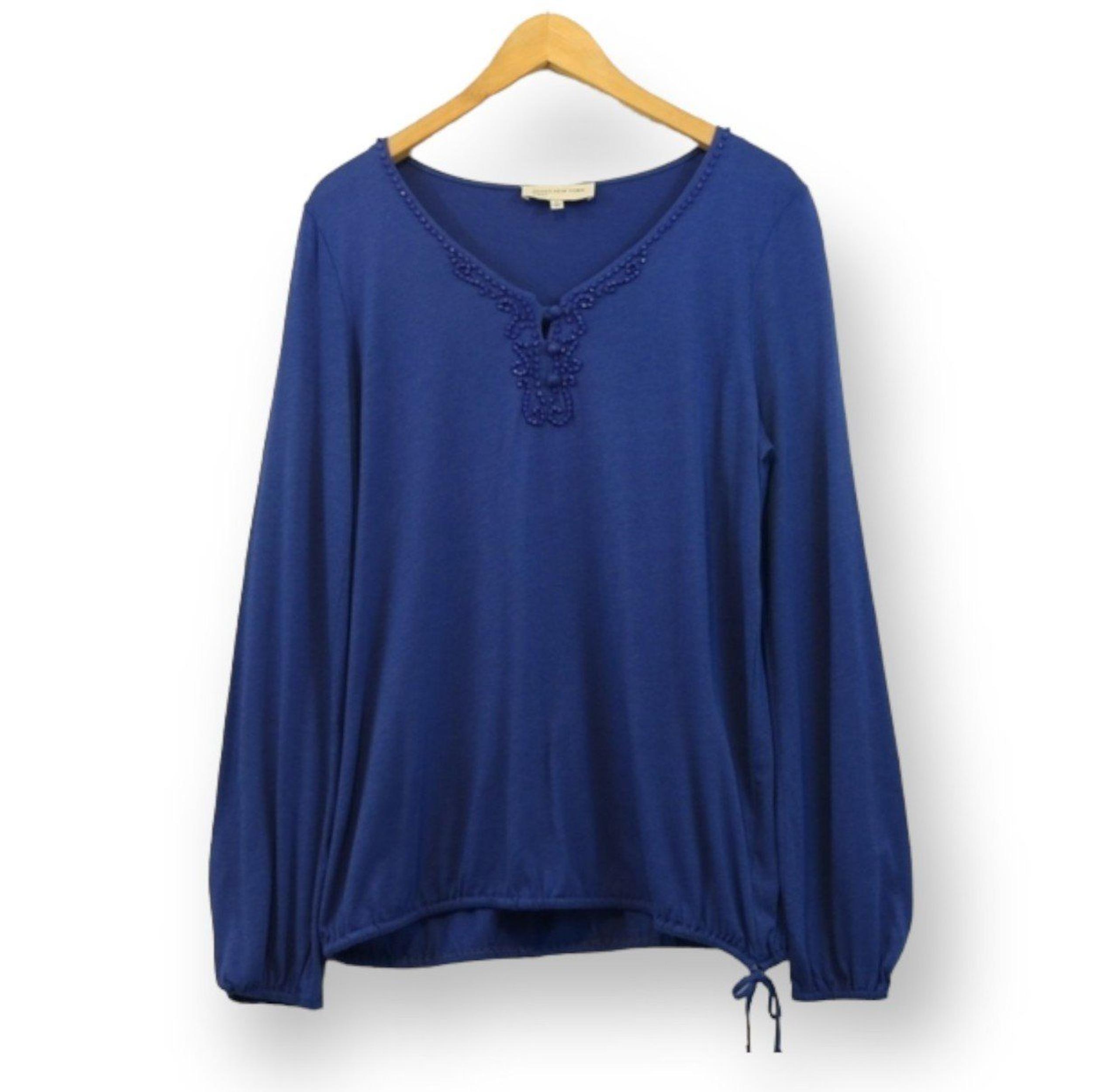 Jones New York Blue Cotton Blend Beaded Knit Top M