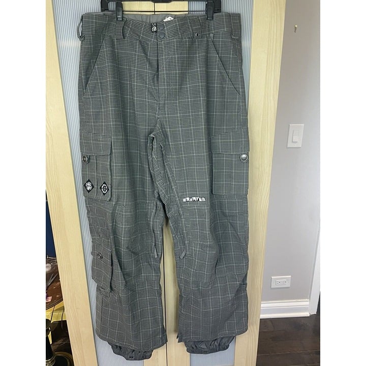 BURTON Apres Snowboard Ski Cargo Pants Adult Sz XL Plaid Check Gray Black Wimter