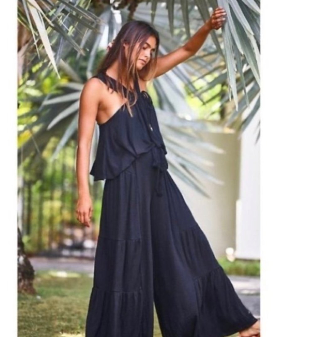 Rare New Free People Porter Wide Leg Pant set Black XS flowy bohemian whimsygoth