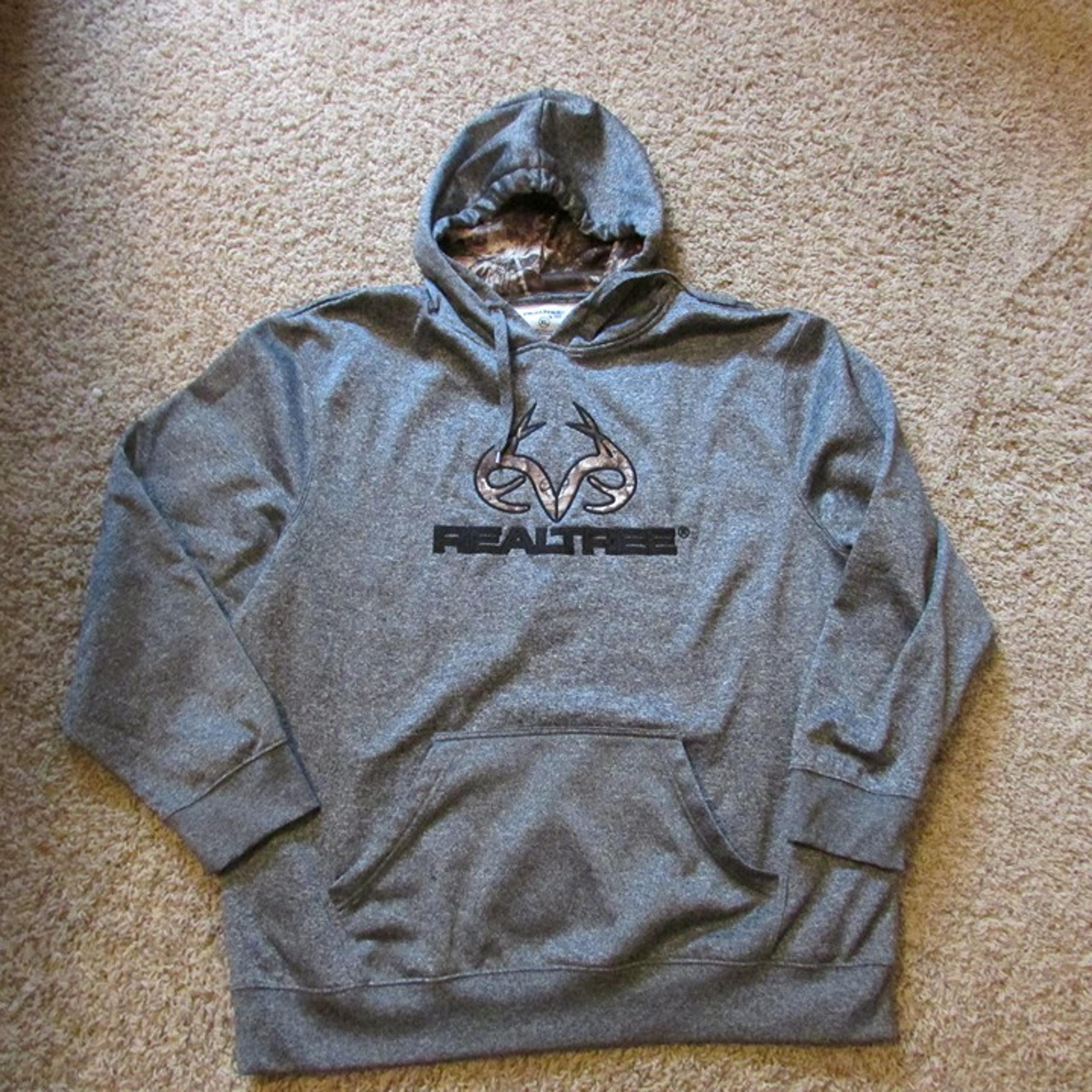 Realtree XL Gray Camo Horns Hooded Pullover Hoodie Like New Handwarmer Pkt