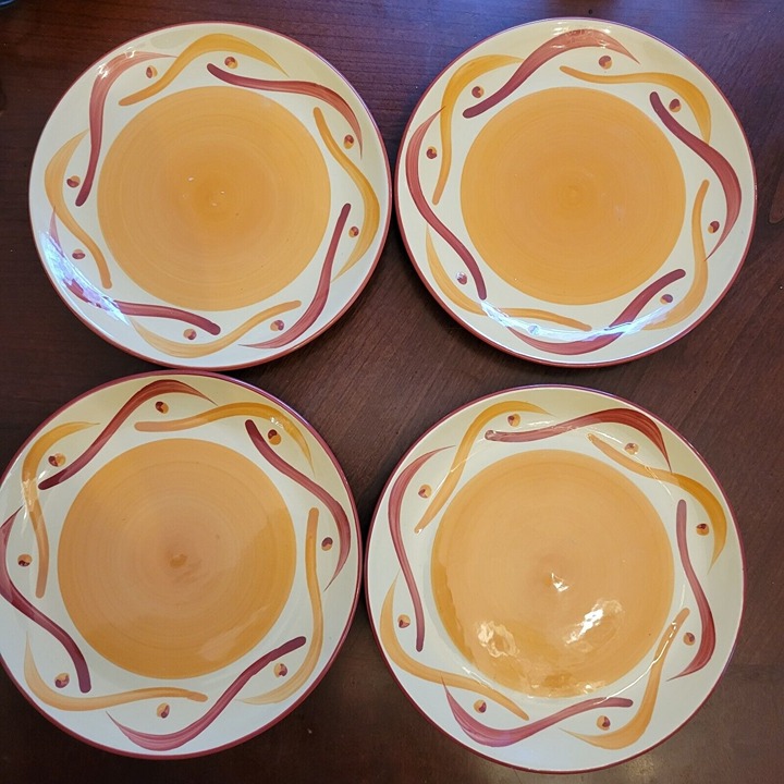 Gail Pittman Siena 4 Salad Plates (7.75”) Yellow Orange Dots Squiggles