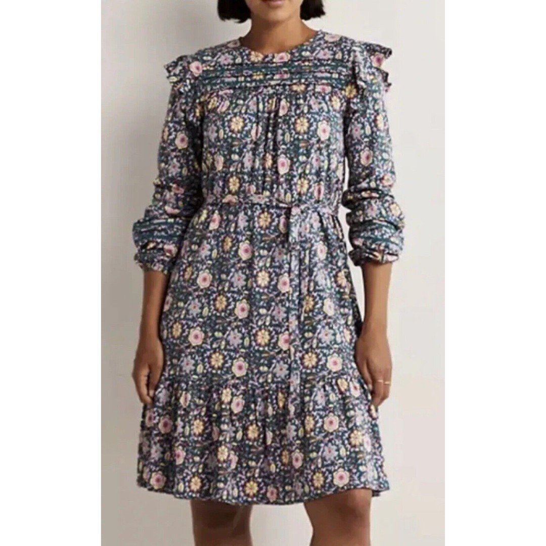 Boden Dress Womens Size 12R Trim Detail Jersey Floral Midi NEW With Tags Cotton