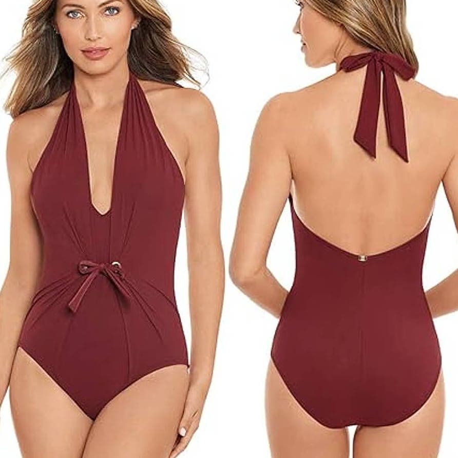 NWT Amoressa Women's Solar Jupiter Halter One-Piece Swimsuit Chestnut Size 12