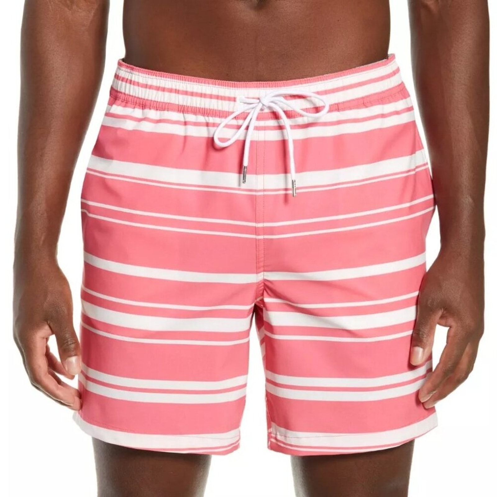 BONOBOS Pink & White Stripe 9 Inseam Swim Trunks Men's size L