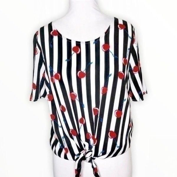 Cynthia Rowley Cherry Pinstripe Tie Front Shirt Small
