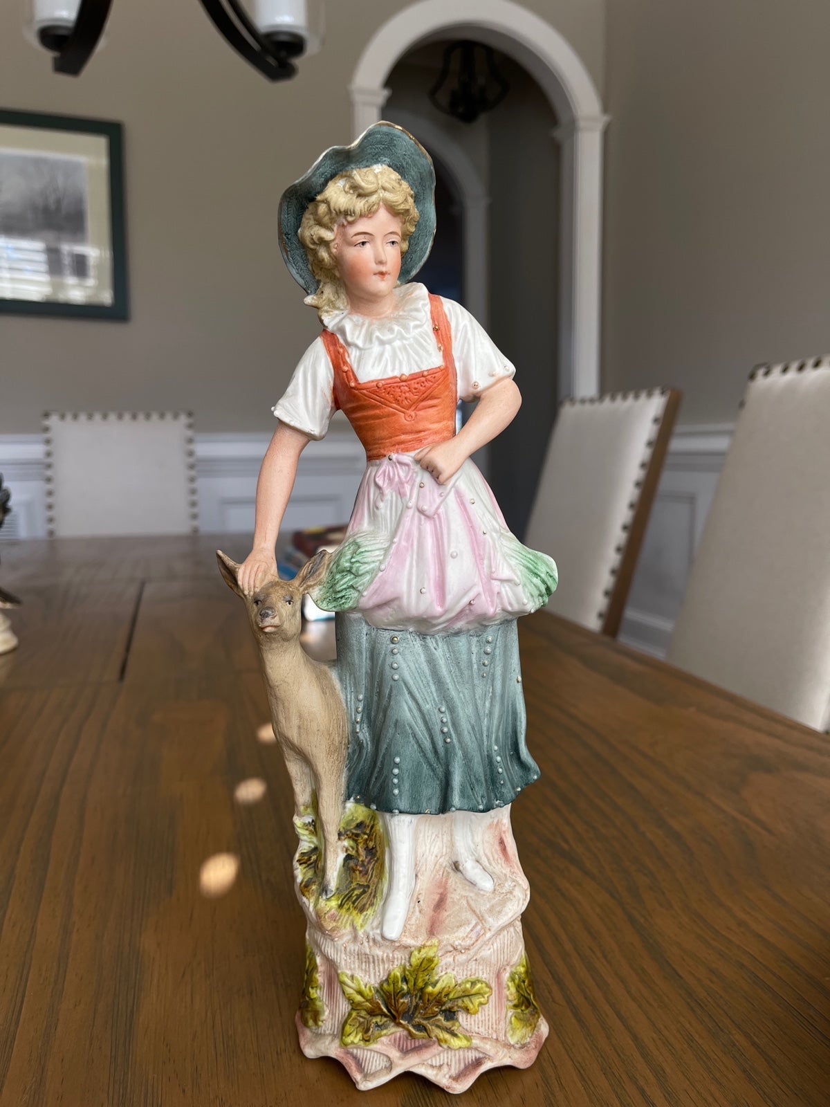 Vintage Porcelain German Gebruder Heubach Schutz Marke Dep Girl with a deer Scul