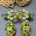 FOUR Vintage Shades of Green Rhinestone Brooch and Earrings