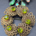 FOUR Vintage Shades of Green Rhinestone Brooch and Earrings