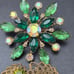 FOUR Vintage Shades of Green Rhinestone Brooch and Earrings