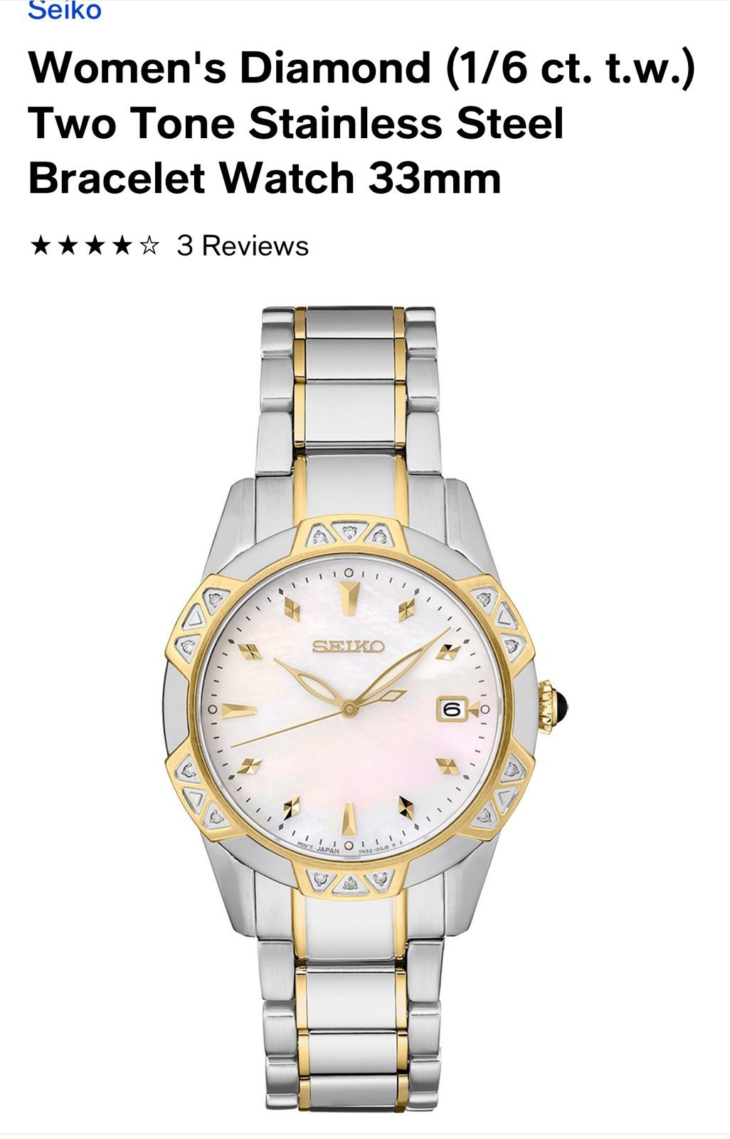 SEIKO Women’s Diamond Two Tone Watch New WOW!