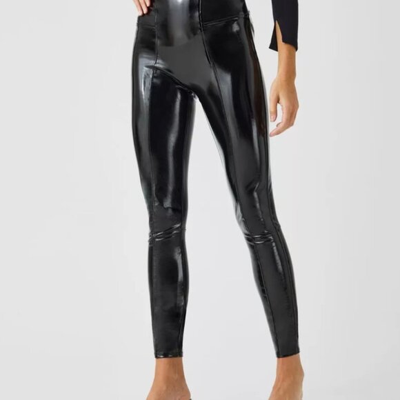 SPANX shape Faux Patent Leather Leggings in Black Women's Large
