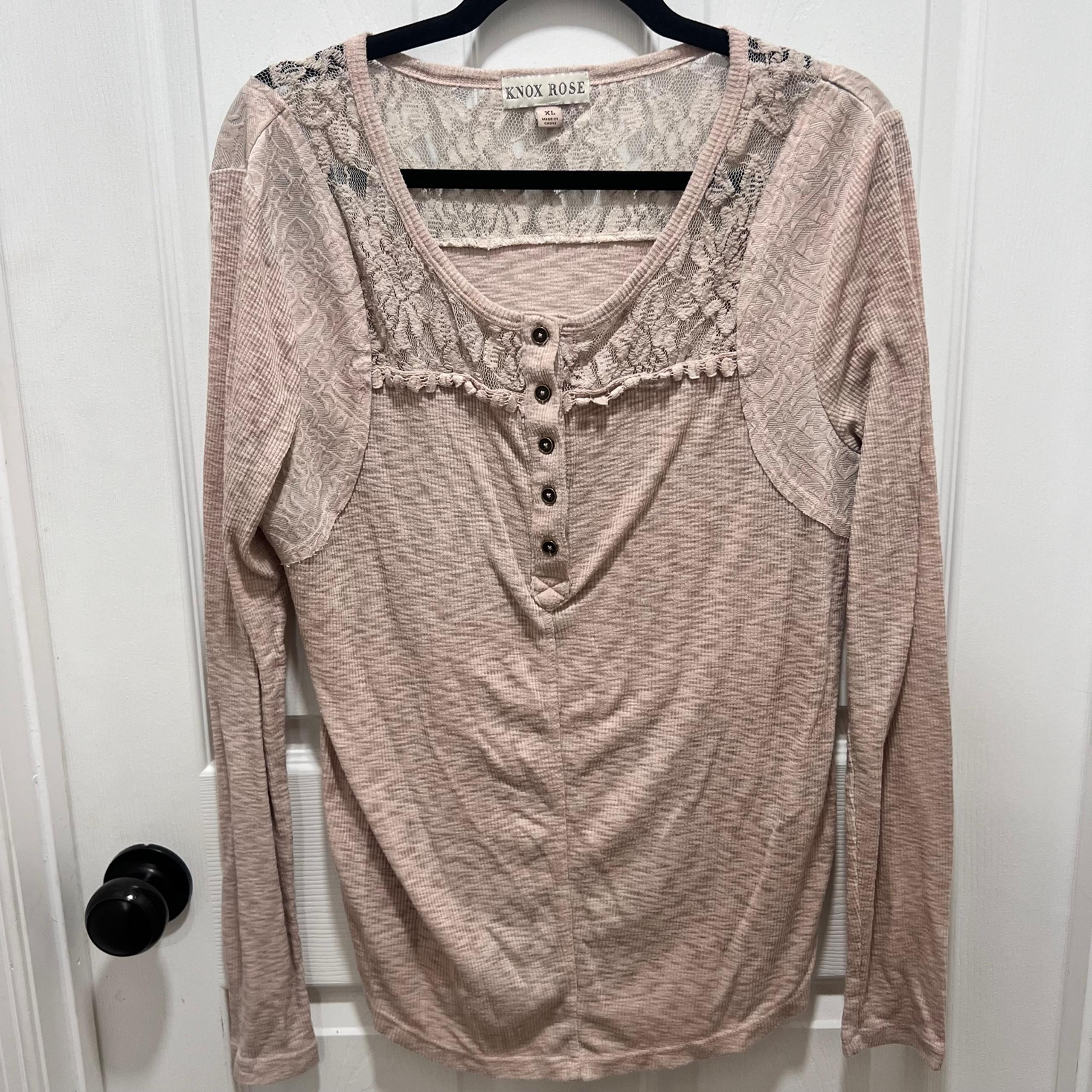 Knox Rose Women’s Lace Embroidered Long Sleeve Shirt Top Blouse size XL
