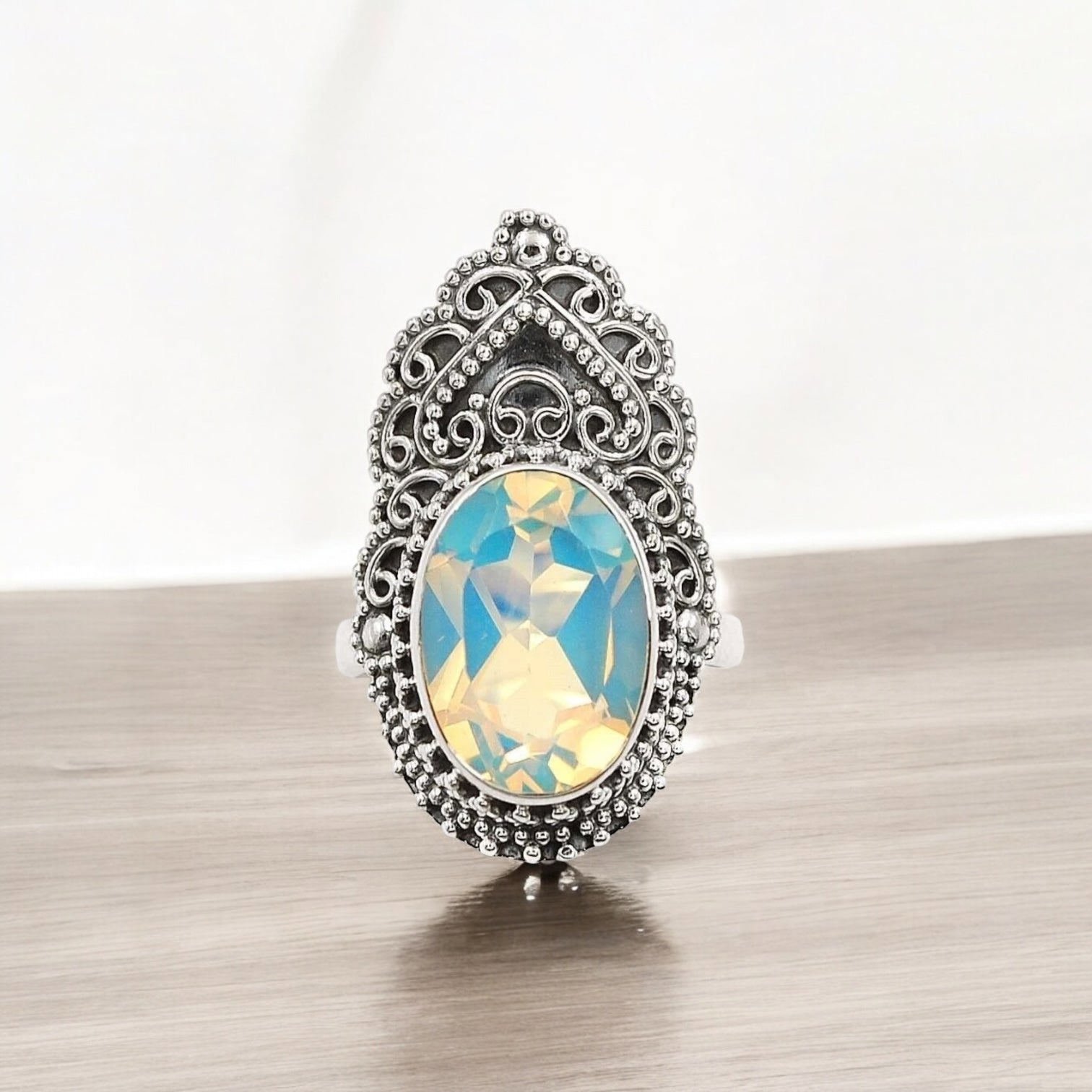 Fire Opalite Solid 925 Sterling Silver Ring 6