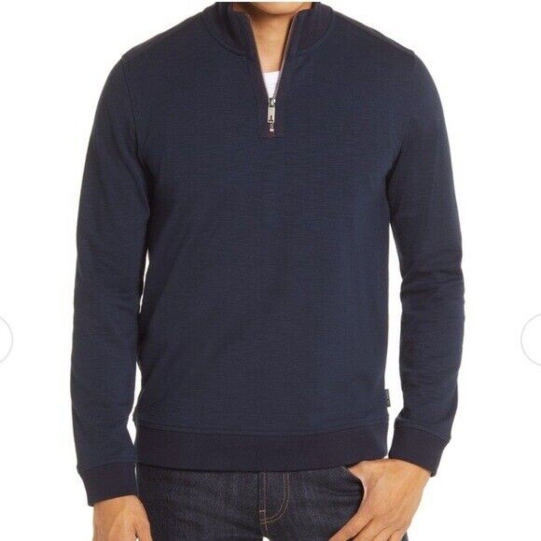 TED BAKER Caravan Navy Blue Quarter Zip Pullover Sweater Size 6 or 2XL XXL