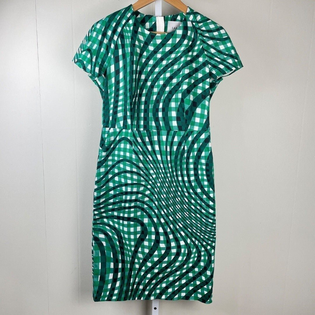 L.K. Bennett London Kayleigh Dress Green Gingham Stretch Cotton Womens Size 8