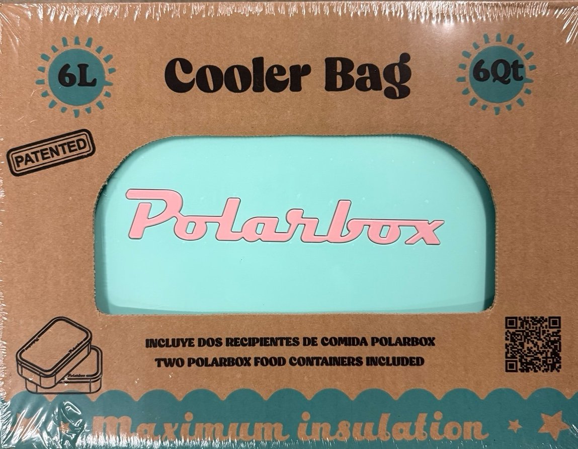 Polarbox 6 QT Cooler Bag - 2 Food Storage Containers - Cyan With Baby Rose Strap