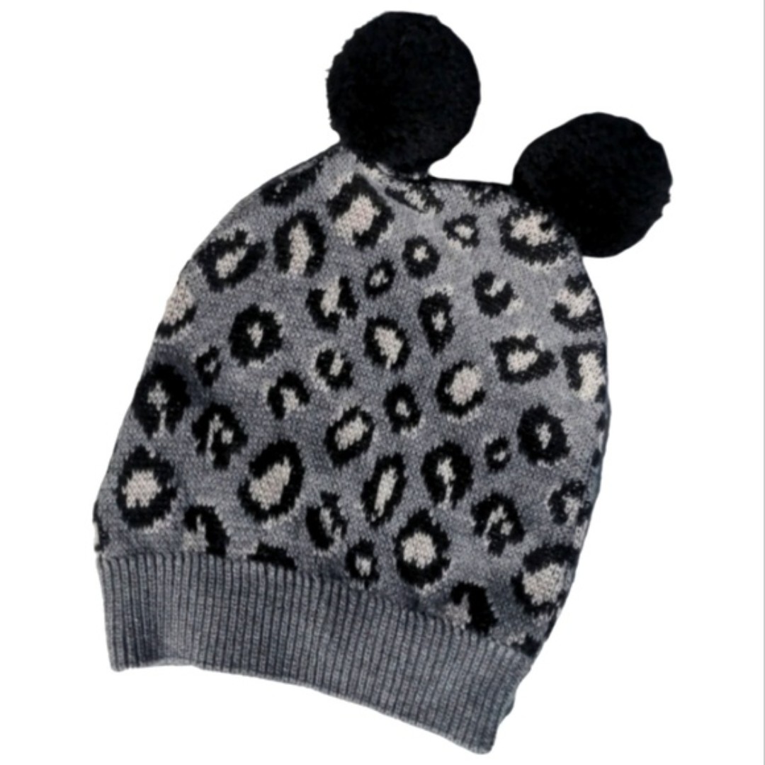 Tocoto Vintage small 1-3 year grey pink cheetah print hat