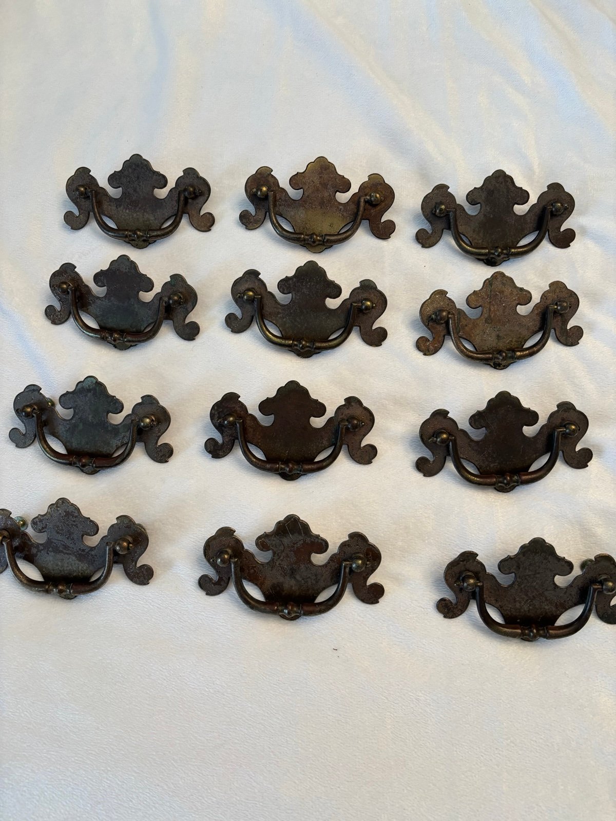 12 vintage Ethan Allen metal draw pulls antique finish