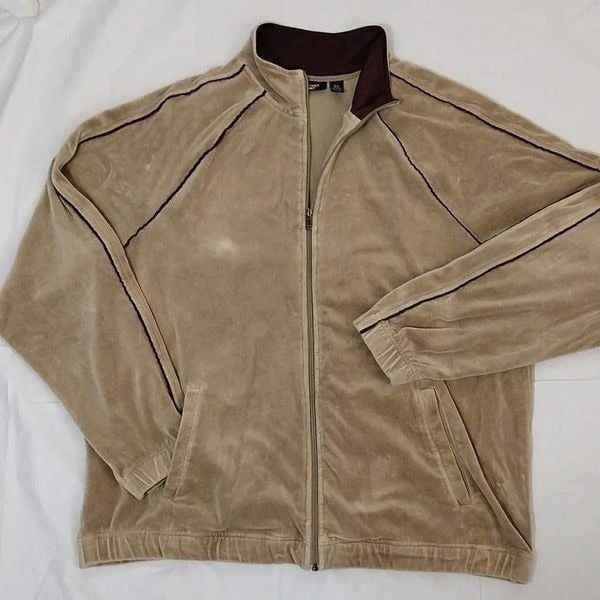 Y2K Ashford Sport Beige Brown Trim Velvet Track Jacket Men's XXL