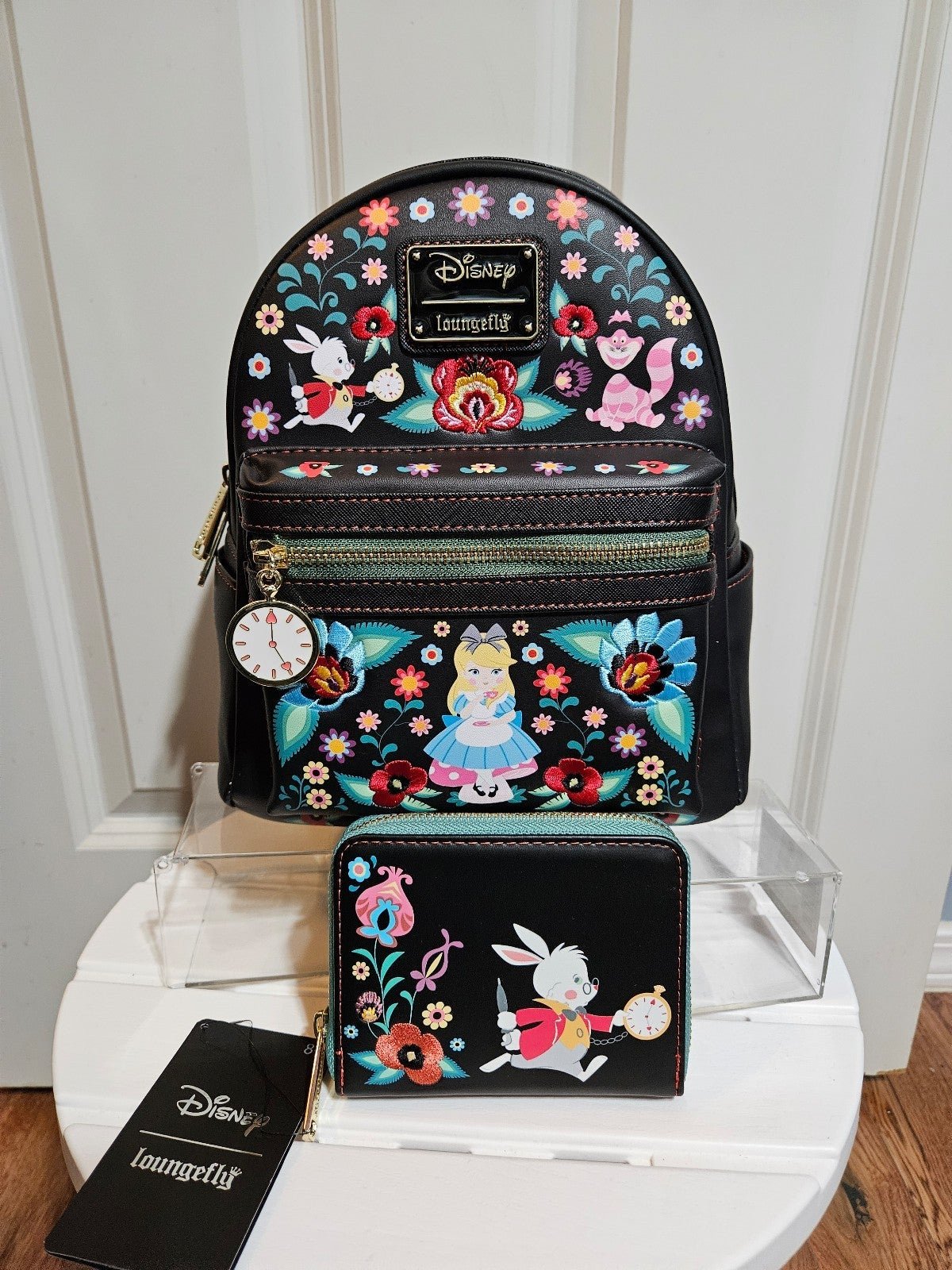 Loungefly Disney Alice in Wonderland Characters Floral Mini Backpack wallet set