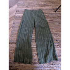 Coldwater Creek Liana Striped Wide-Leg Pants 12 Lyocell Linen Green Cream Pocket