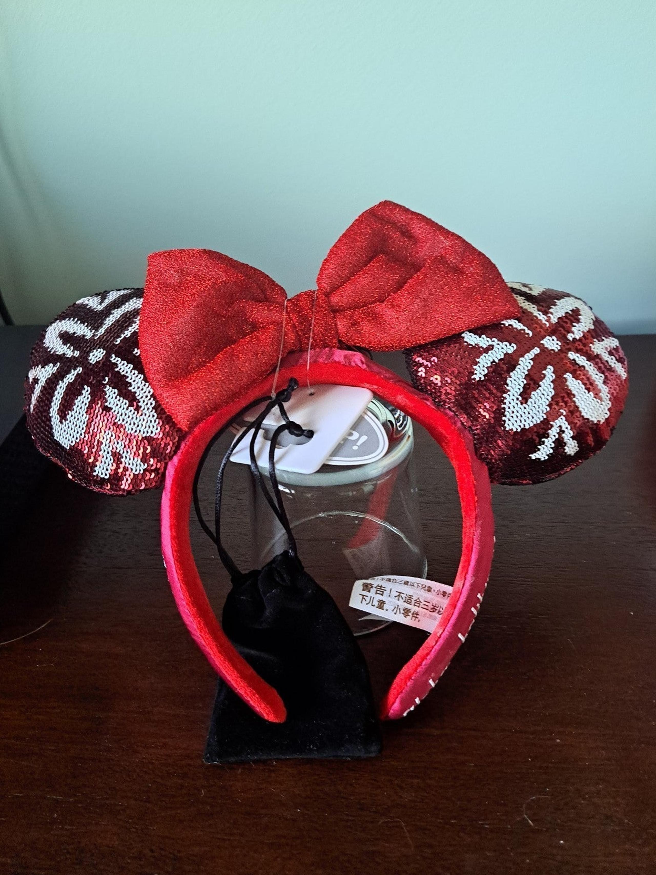 BNWT 2022 Disney's Aulani Resort Red Hawaiian Light Up Christmas Minnie Ears
