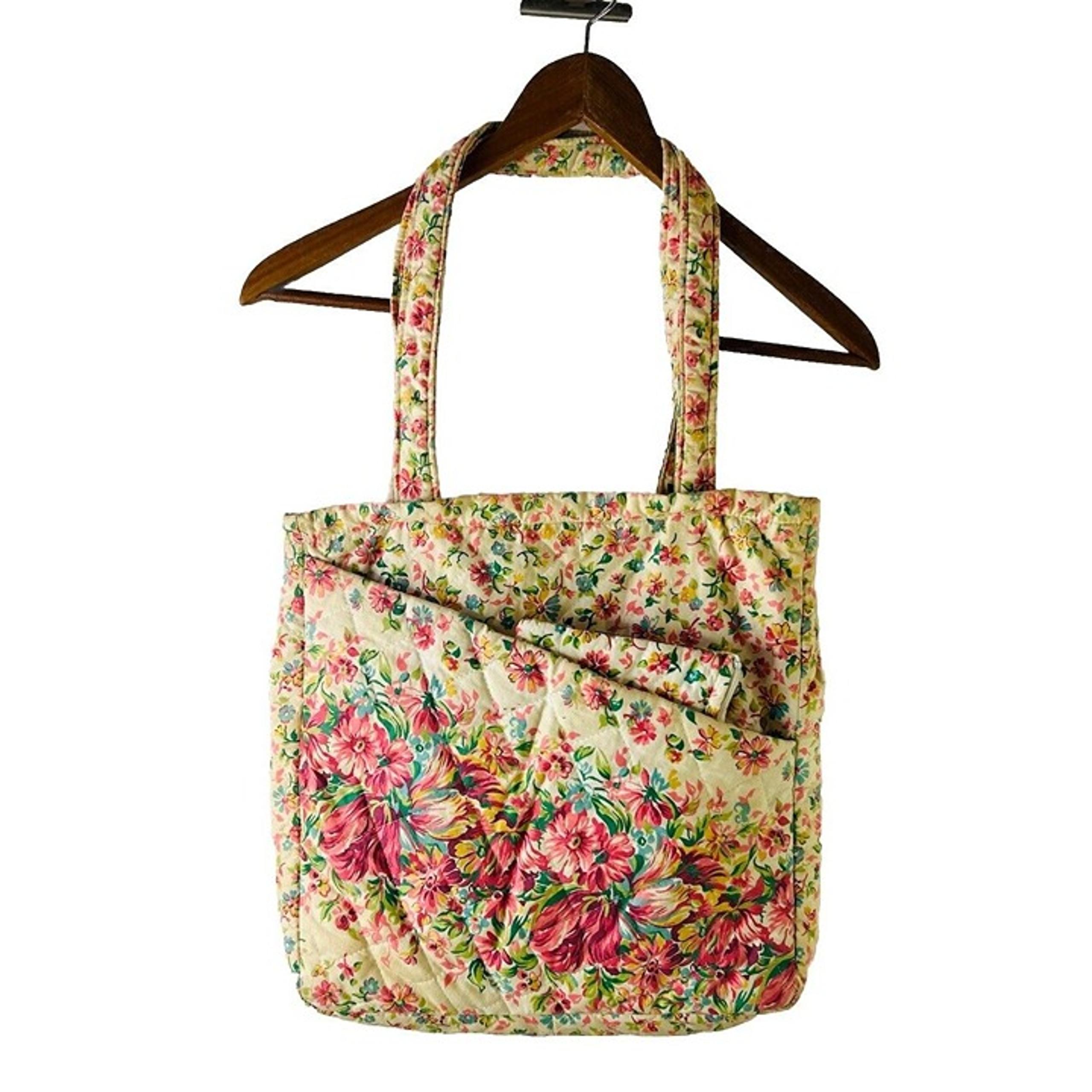 VTG 70s Handmade Quilted Country Floral Tote Purse Bag Romantic Cottagecore