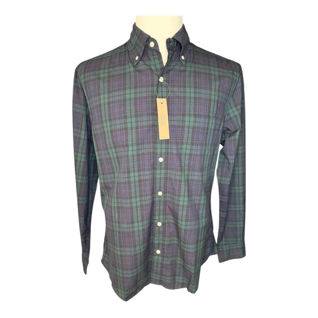 NEW J. Crew Secret Wash Plaid Shirt Slim Untucked Button Down Green Blue Medium