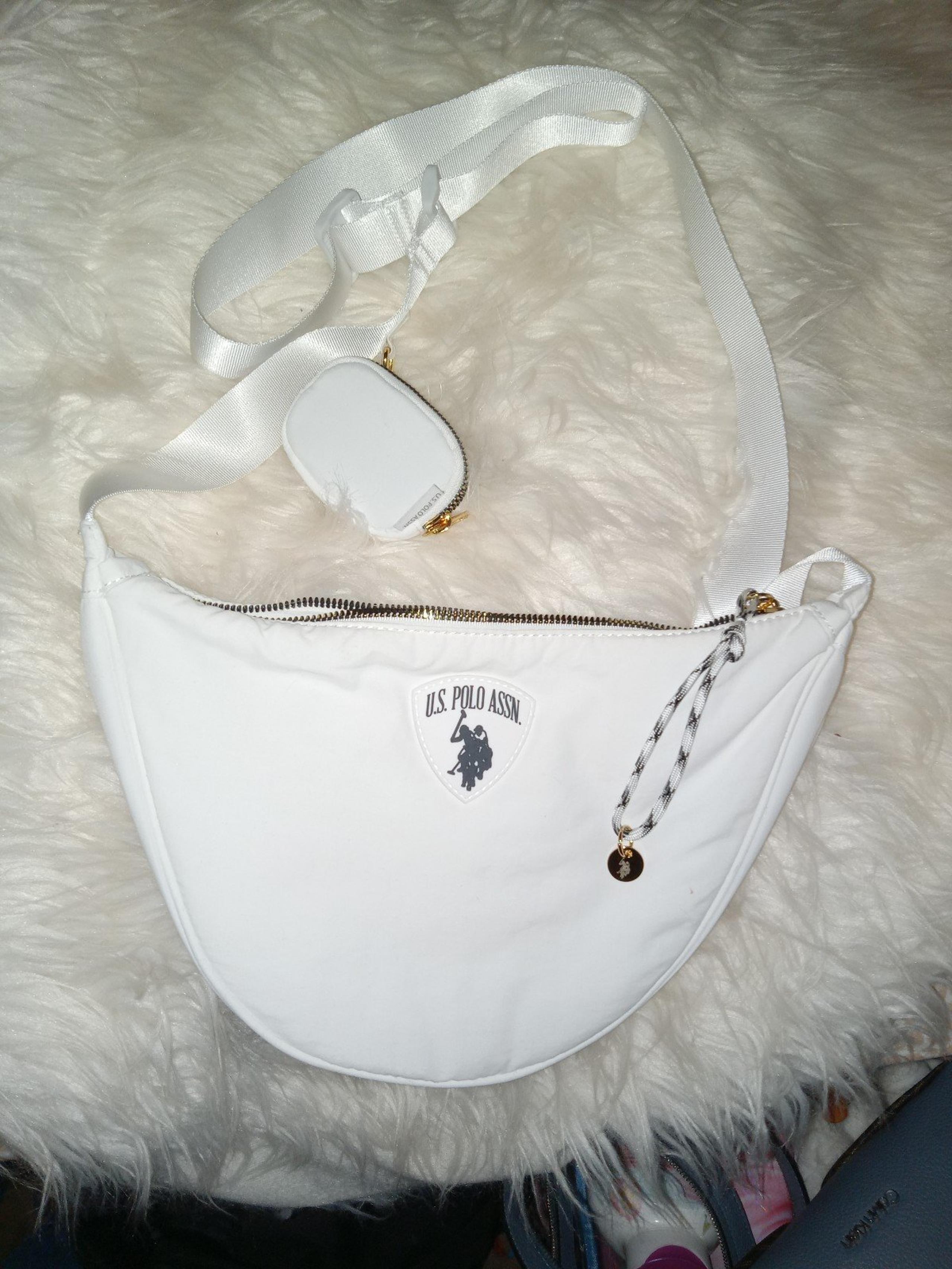 us polo assn white banana crossbody with airpord case