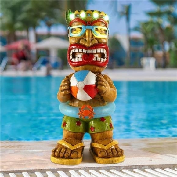 Large Tiki Garden Statue, Funny Pool Float Tiki Man Figurine with Multi-Color