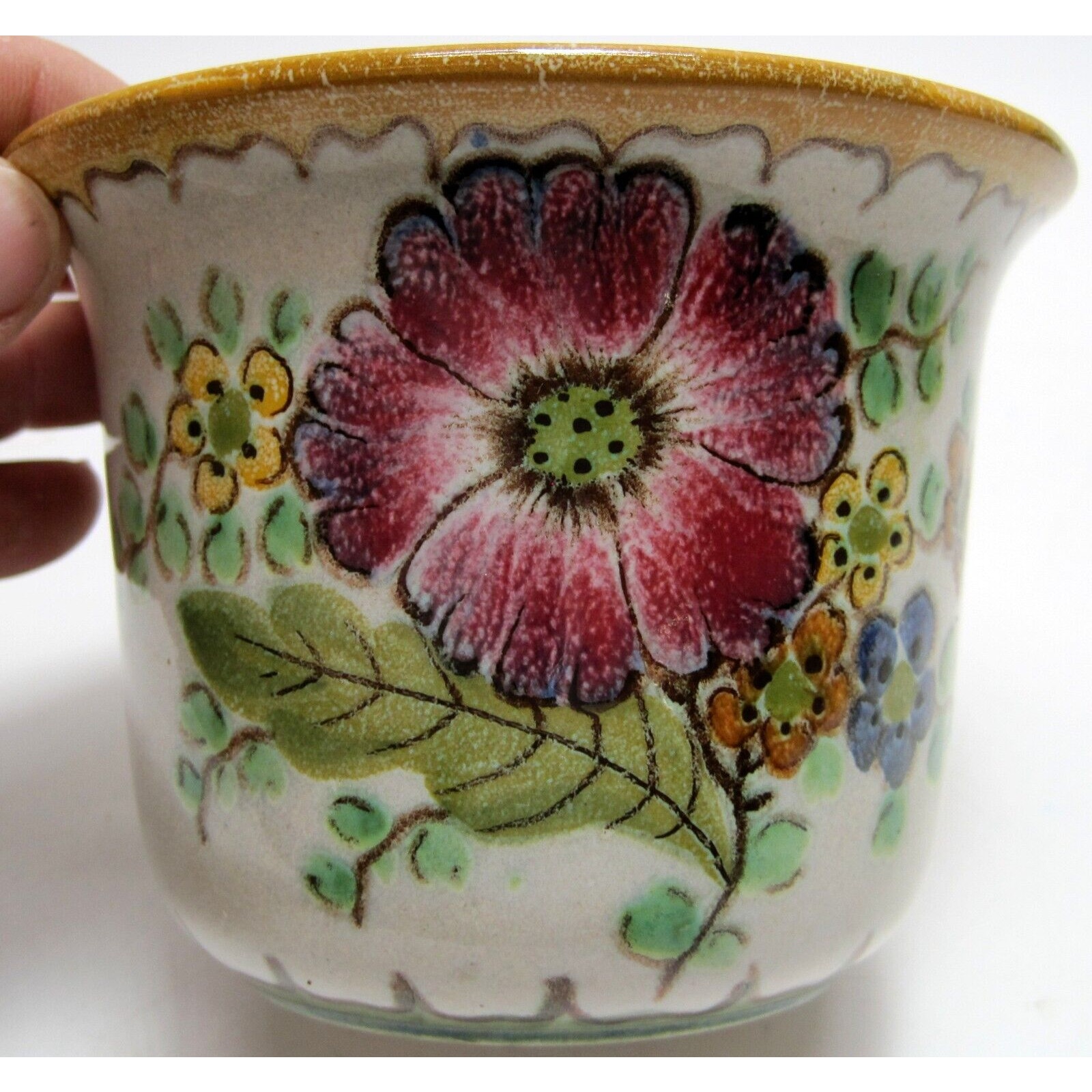 Vintage GOUDA ART POTTERY Royal Zuid Holland FLORAL Planter Made in Holland