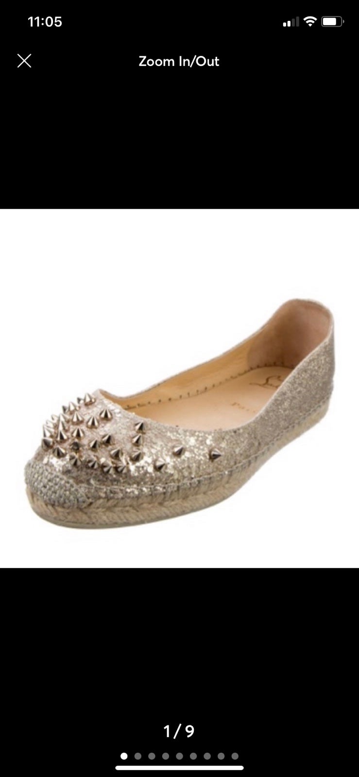 Christian Louboutin flats ballets espadrille glitter spikes pale gold 36