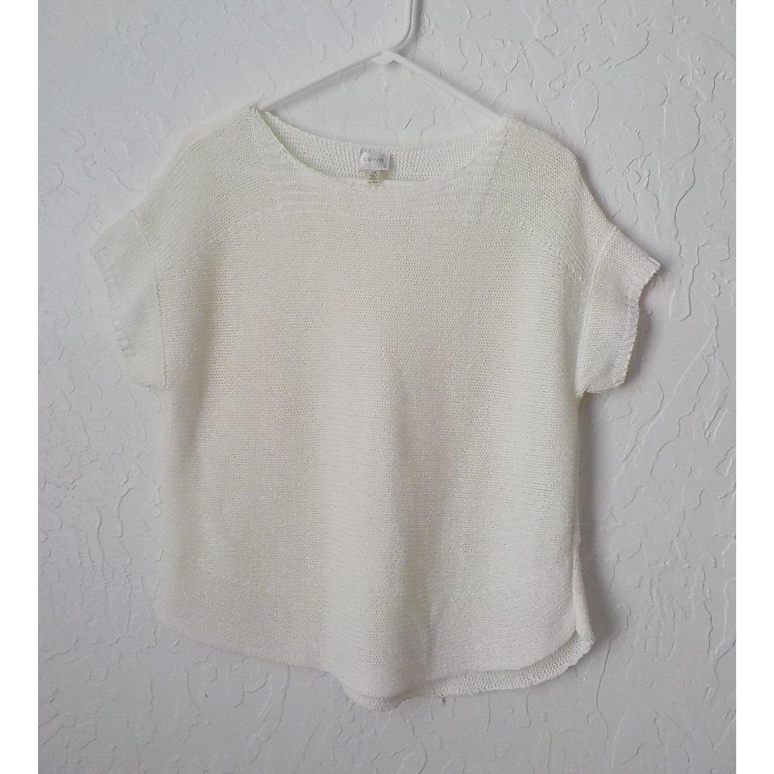 Cupio White Ivory Knit Top Sleeveless Pullover Women size Large Boat Neck