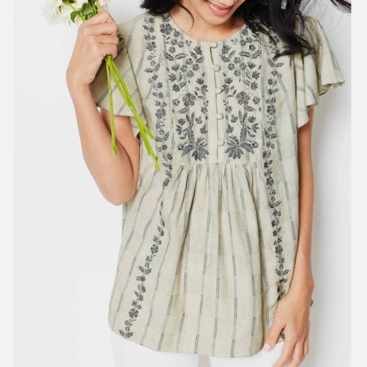 J. Jill Cotton Blend Embroidered Short-Sleeve Boho Cottagecore Top Size L