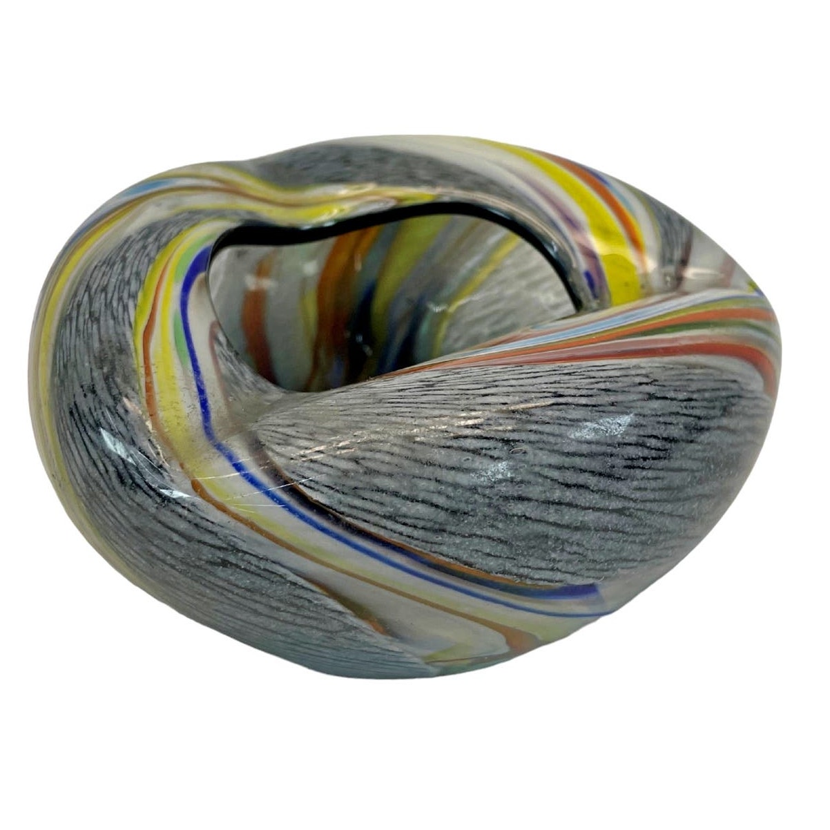 Vintage Royal Seal Art Glass Ash Tray Bowl Japan Swirl Marble Gray Yellow Orange