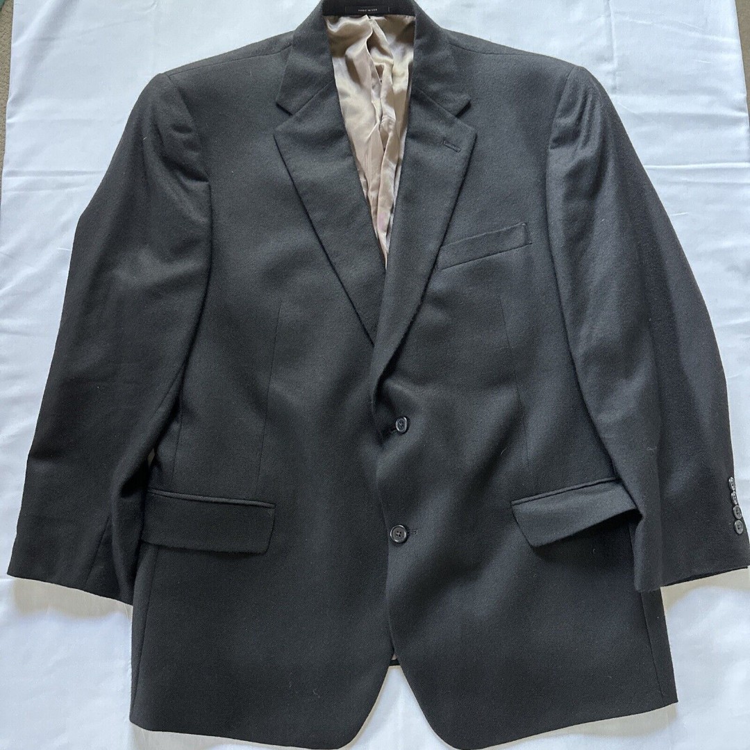 Hart Schaffner Marx Loro Piana Blazer Mens 46R Black 100% Cashmere Two Button