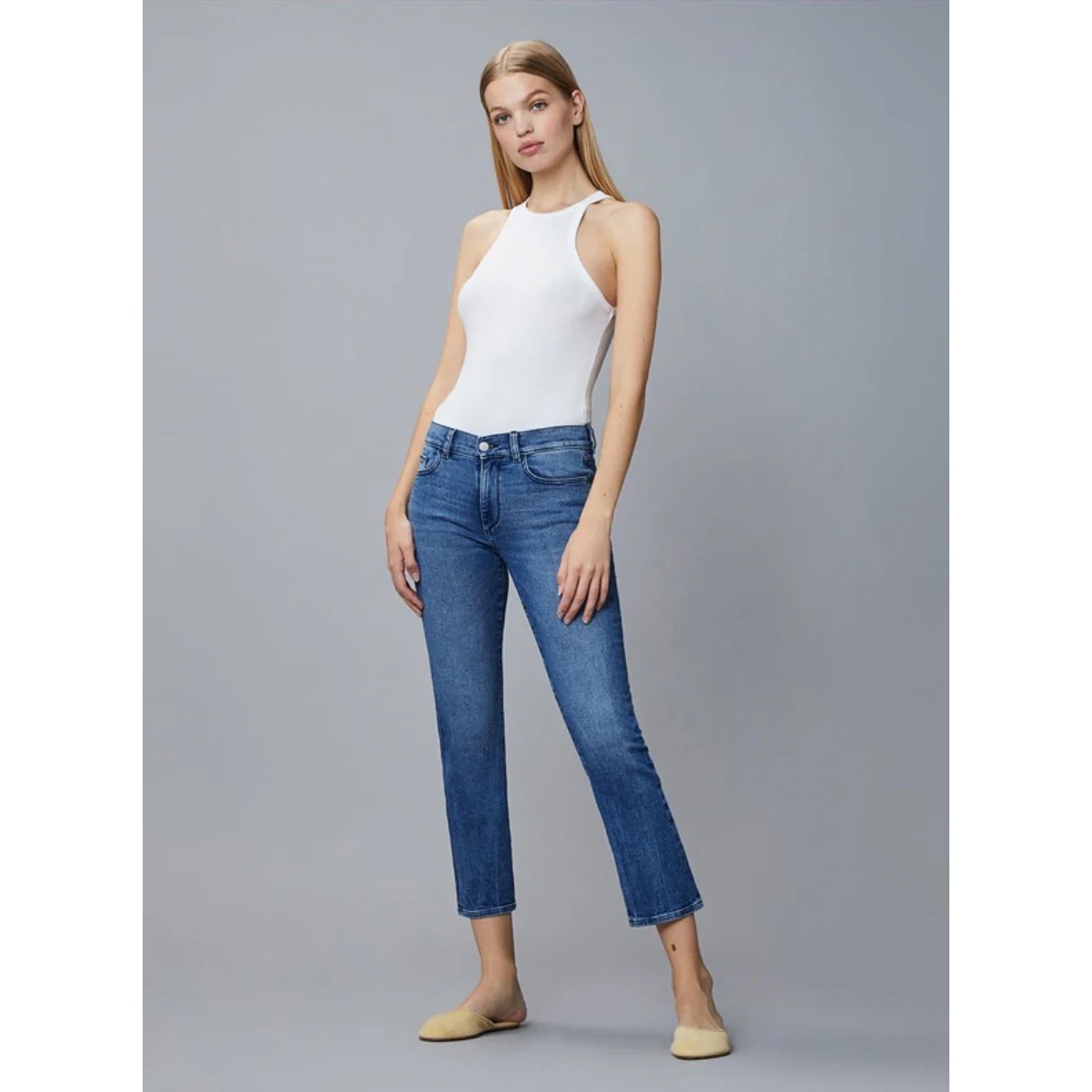 DL1961 Mara Straight Mid Rise Instasculpt Ankle Jeans in Blue Bird Size 29