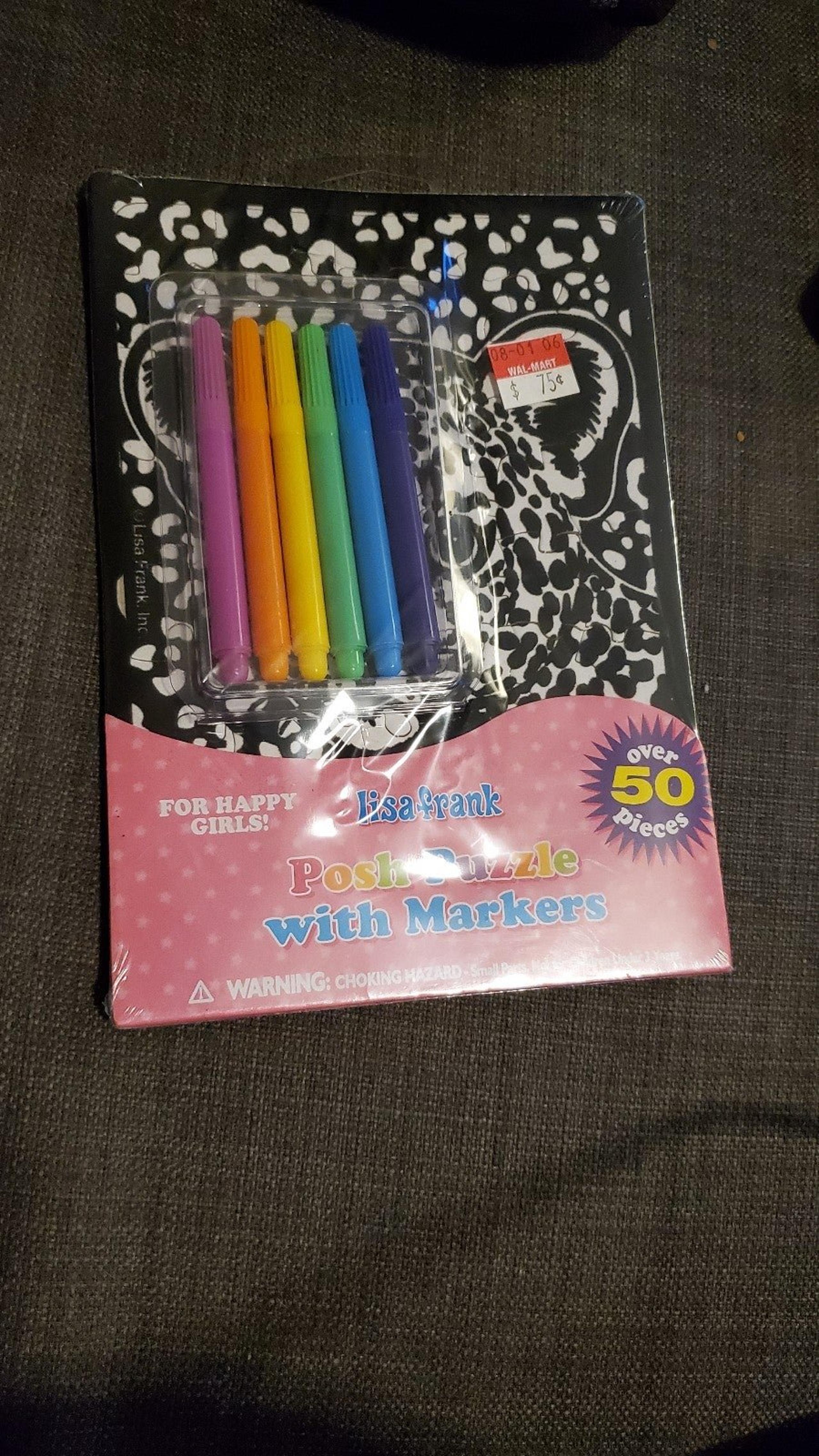 Lisa Frank Posh Puzzle with Markers Hunter Leopard Black Velvet Rainbow NWT