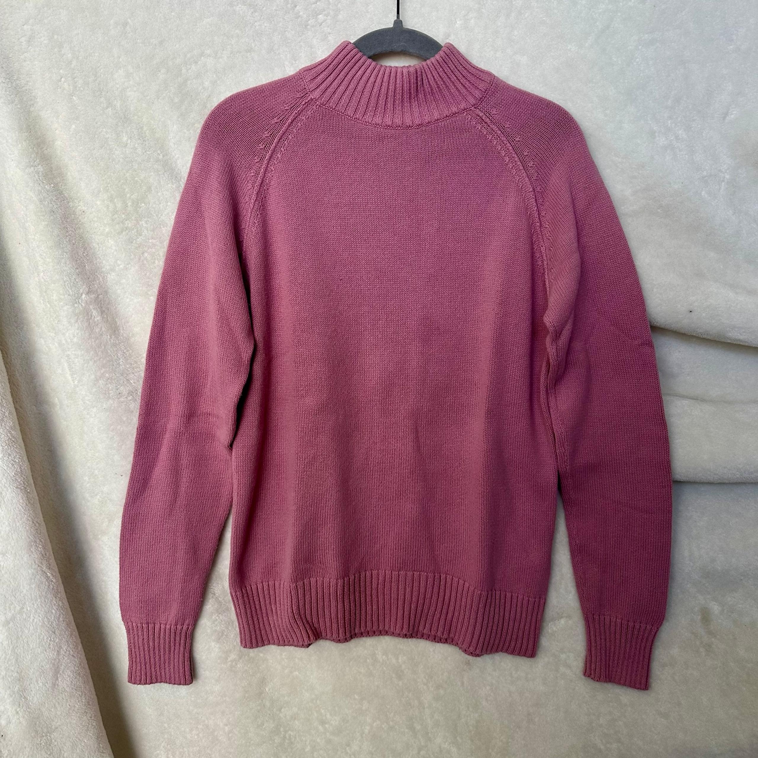 Jeanne Pierre 100% Cotton Mauve Pink Mock Turtleneck Sweater Size Small
