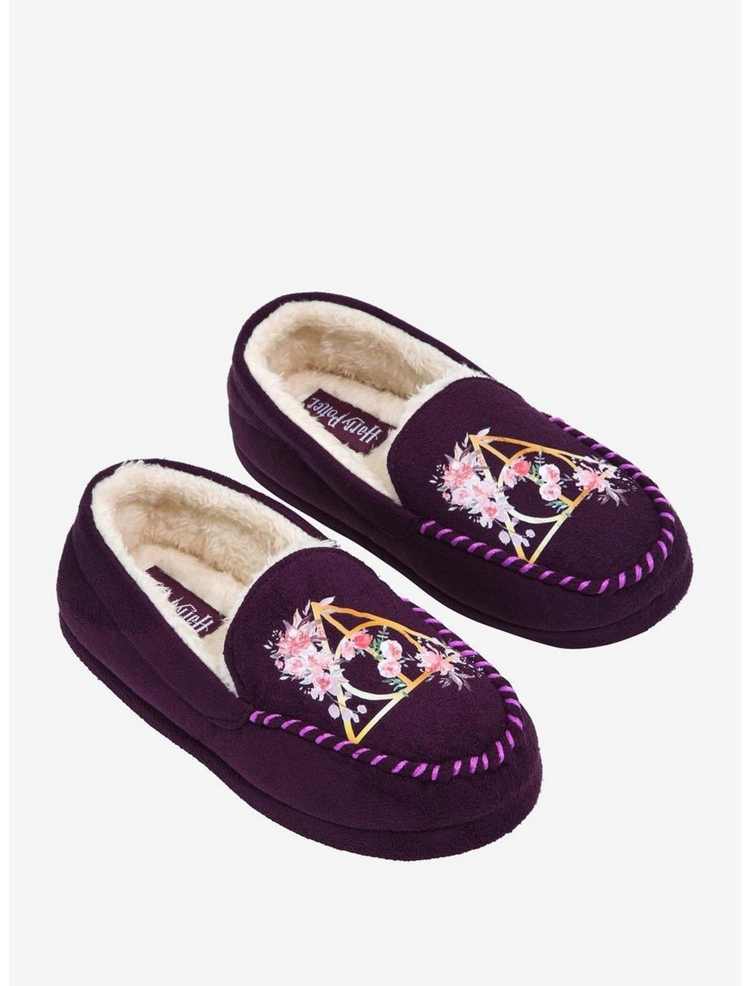 Harry Potter Floral Deathly Hallows Slippers Women Small 5/6 New