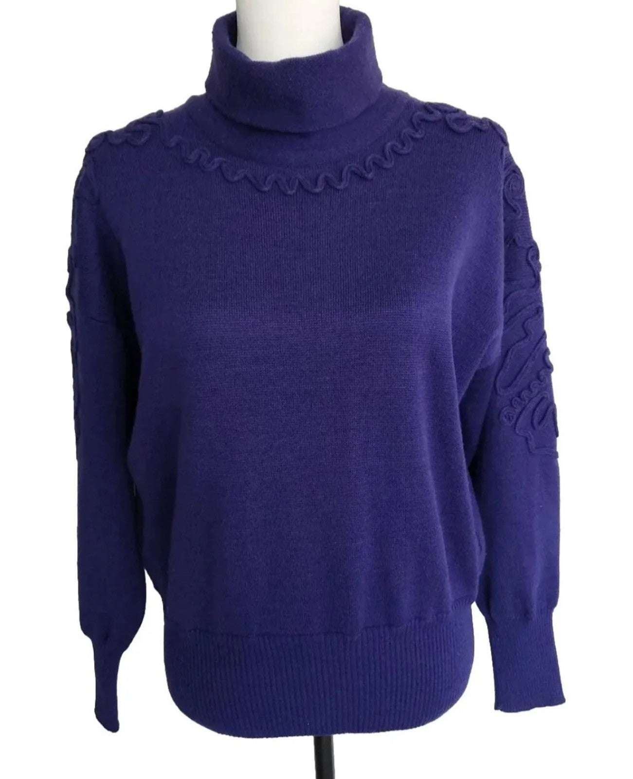 Ossi Skiwear Sweater Vintage Purple Turtleneck Embroidery Wool Blend Sz M Y2K
