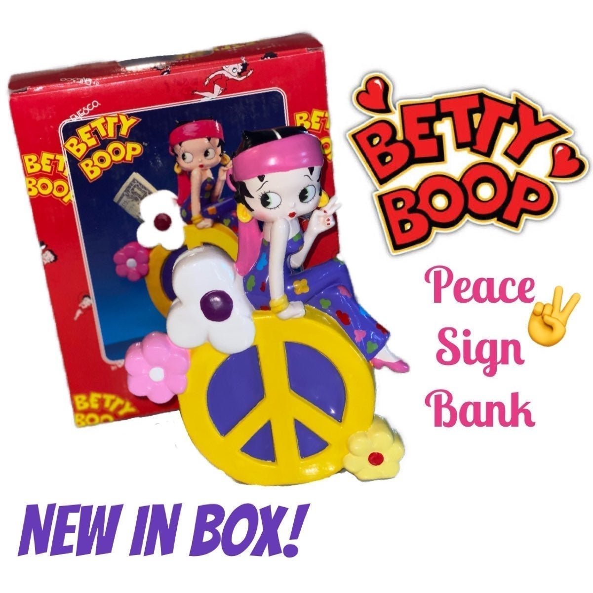 Betty Boop Peace Sign Bank Hippy Hippie Ceramic Enesco