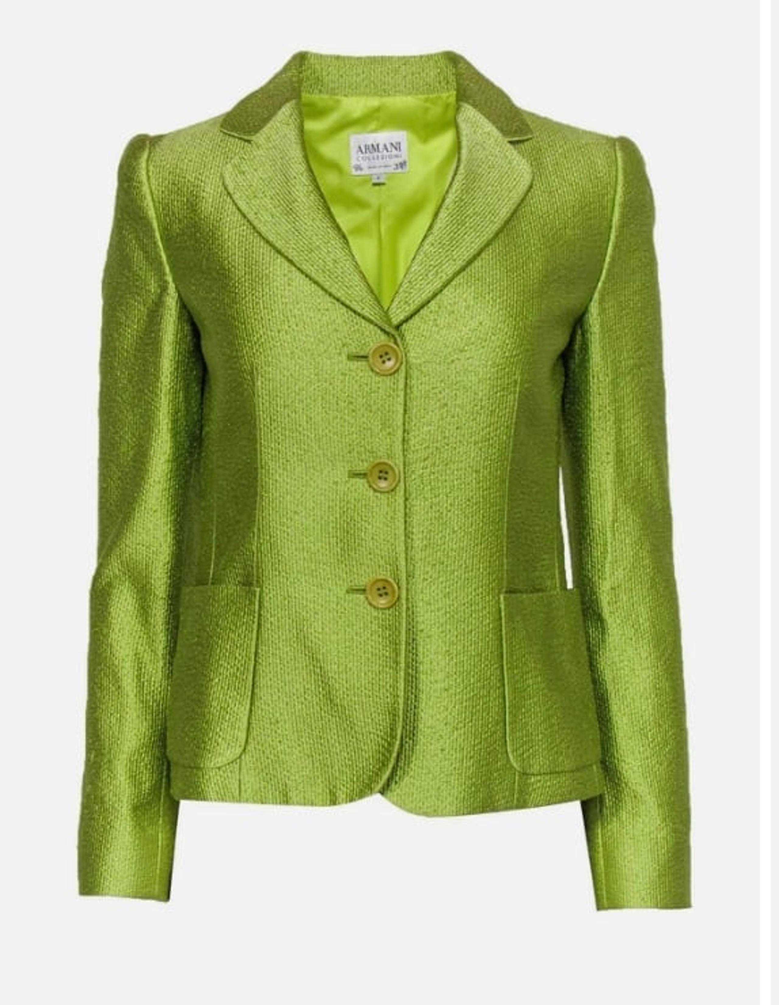 Armani Collezioni Armani Collezioni Textured Lime Green Three Button Blazer