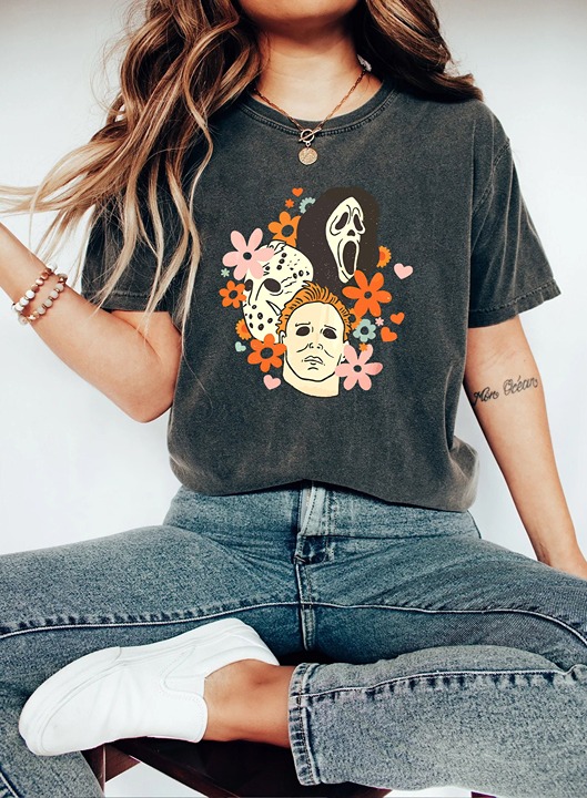 Horror Halloween Comfort Colors shirt Halloween floral Sweatshirt Scream Jason M