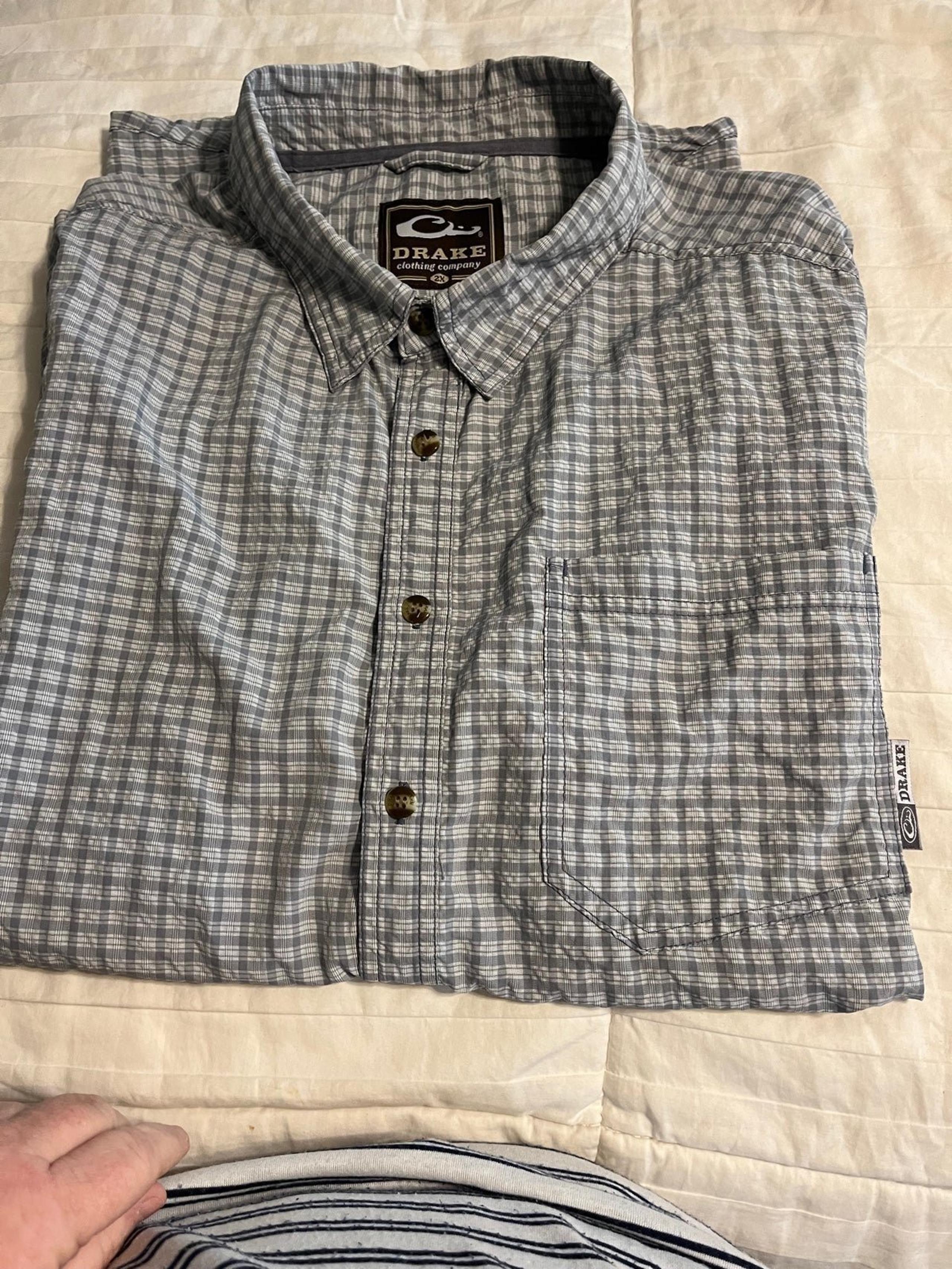 Drake Clothing Co Mens Short Sleeve Button Vented Fishing Shirt 2X gray Plaid