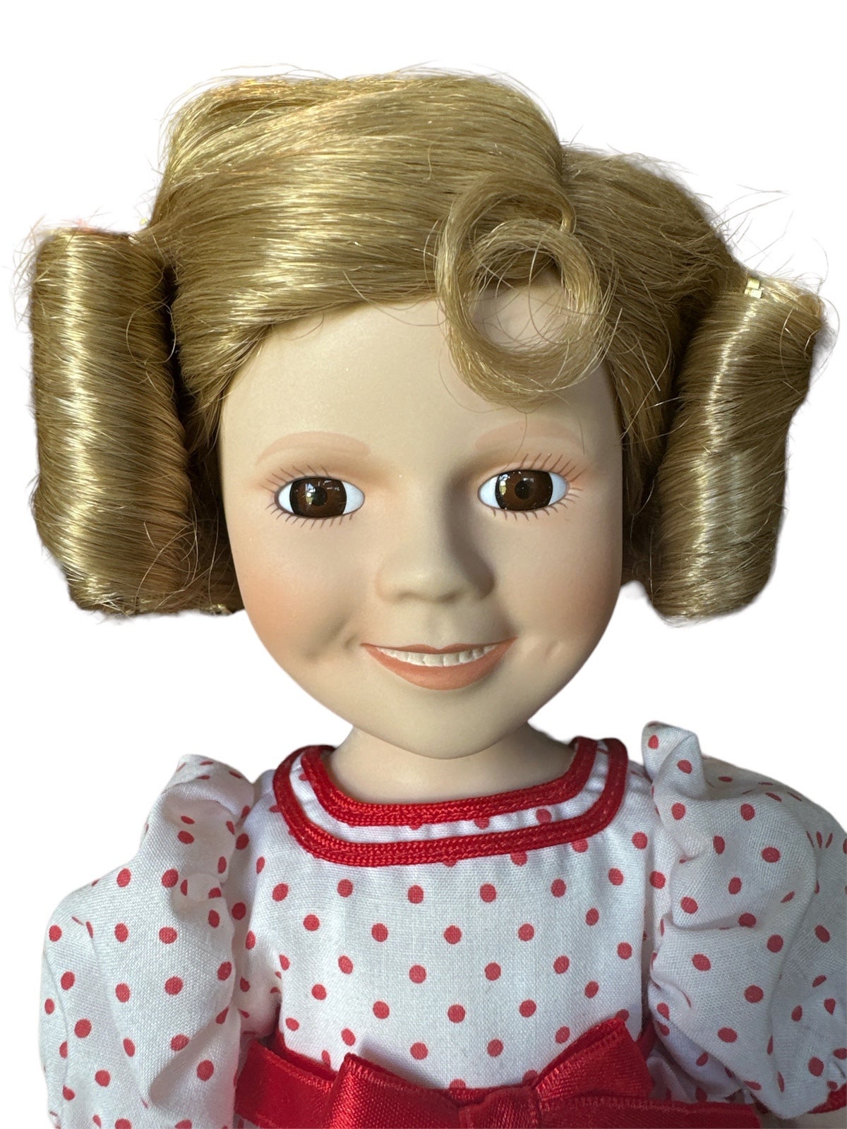 1986 Danbury Mint Shirley Temple Stand Up And Cheer 14 Porcelain Doll w/ Stand