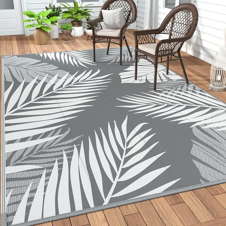 Outdoor Rug Waterproof for Patios Clearance, 5' x 8' Grey and White