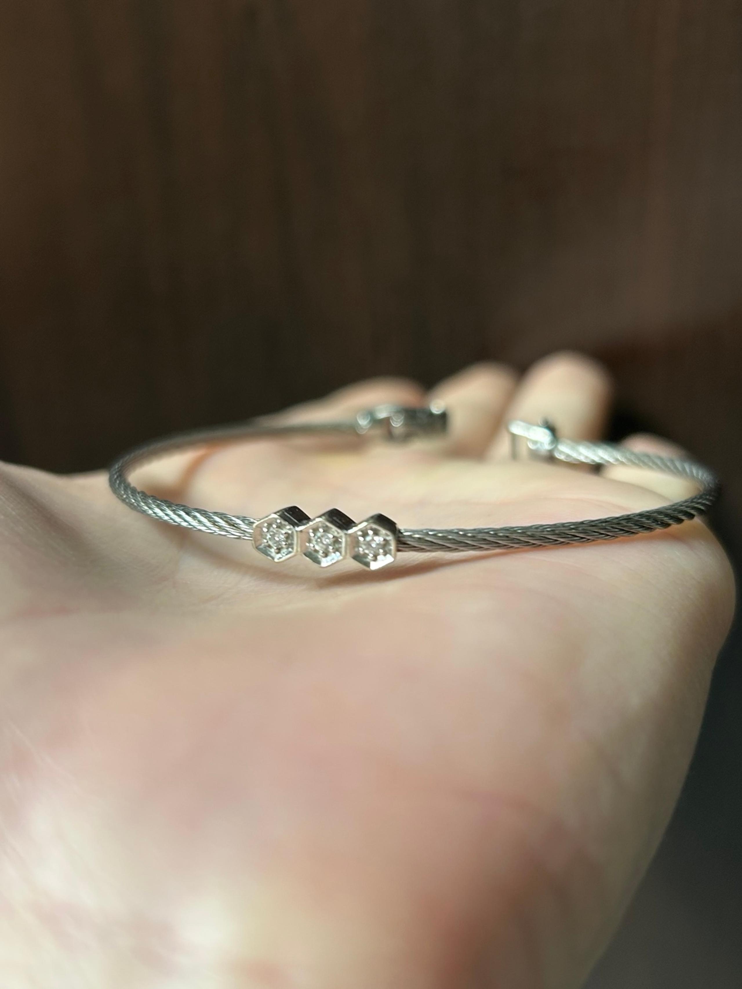 ALOR 14k diamond Designer bracelet with steel rope design