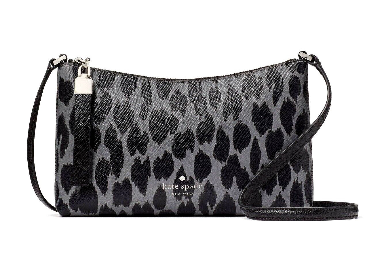 New Kate Spade Sadie Crossbody Animal Print Saffiano Grey Multi